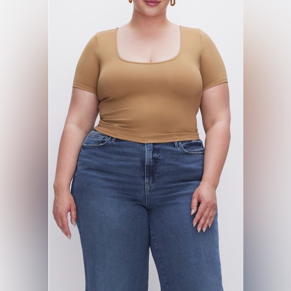 NWT Good American Women's Scoop Neck Crop Scuba Knit T-Shirt - Picture 4 of 15